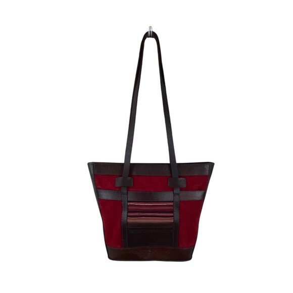 Vintage Leather & Suede Striped Tote Bag With Long Shoulder Straps - Picture 1 of 7